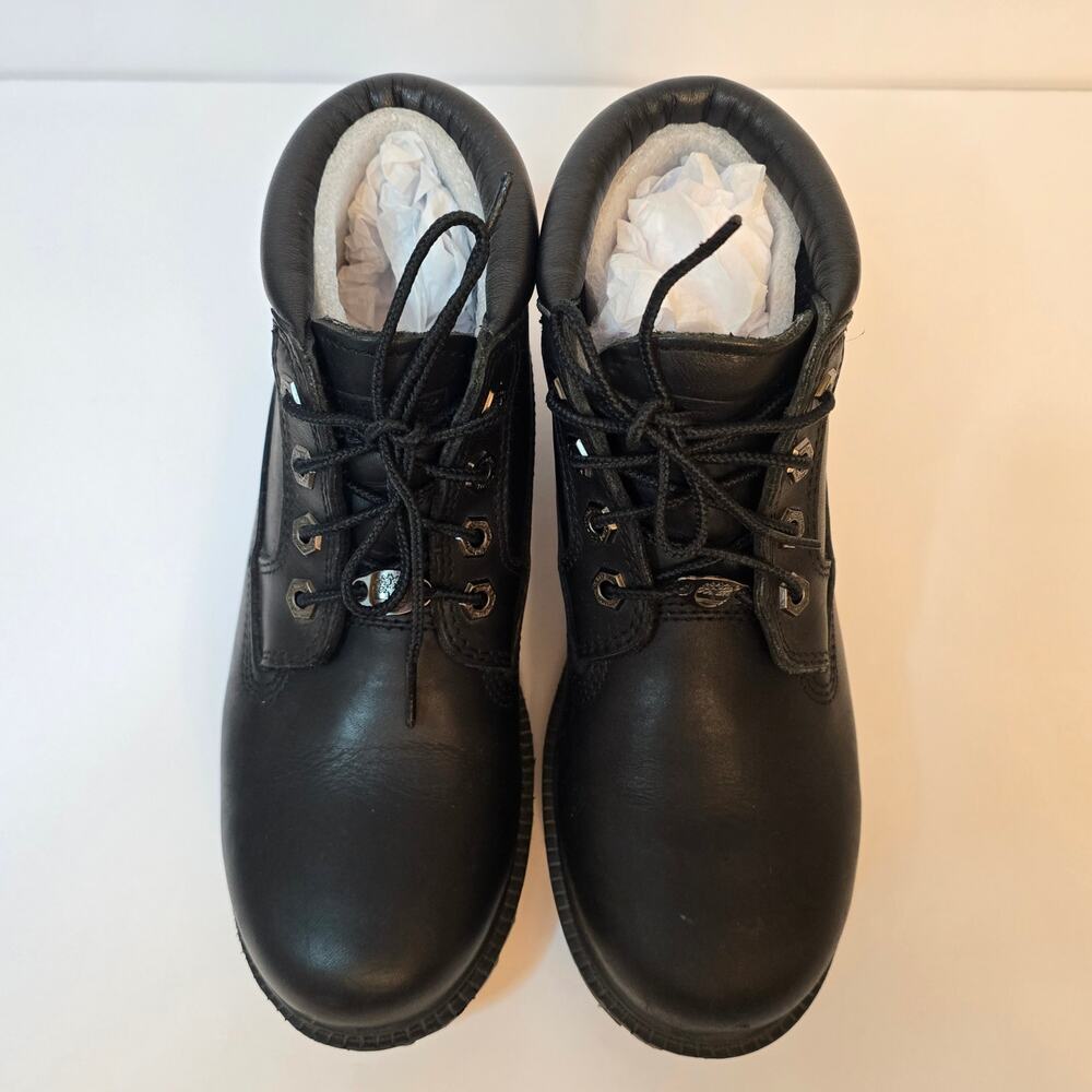 Timberland Nellie Chukka Boot Size 7.5 Black Leather Short Ankle Bootie Lug Sole - Picture 10 of 12
